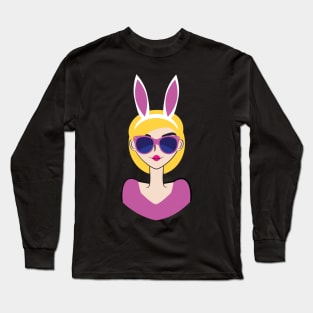 Cute Retro Mid Century Girl with Bunny ears Long Sleeve T-Shirt